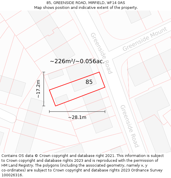 85, GREENSIDE ROAD, MIRFIELD, WF14 0AS: Plot and title map