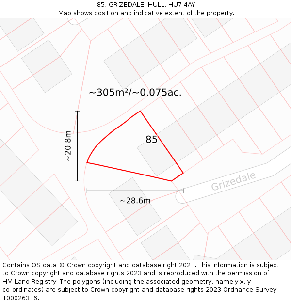 85, GRIZEDALE, HULL, HU7 4AY: Plot and title map