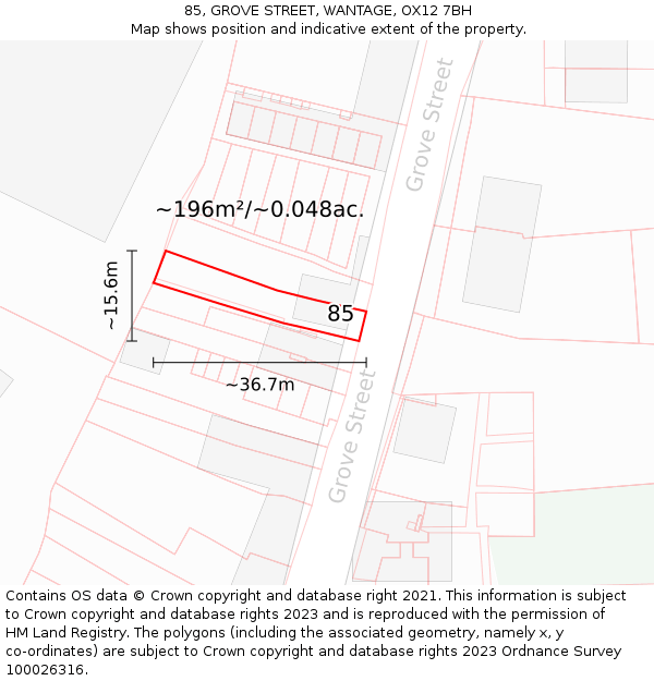 85, GROVE STREET, WANTAGE, OX12 7BH: Plot and title map