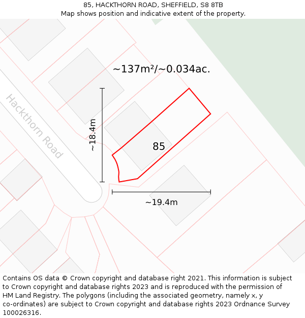 85, HACKTHORN ROAD, SHEFFIELD, S8 8TB: Plot and title map