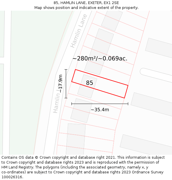 85, HAMLIN LANE, EXETER, EX1 2SE: Plot and title map