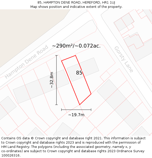 85, HAMPTON DENE ROAD, HEREFORD, HR1 1UJ: Plot and title map
