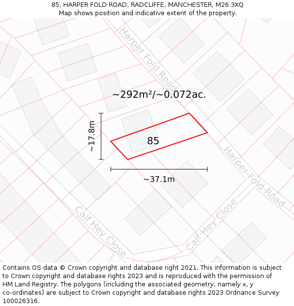 85, HARPER FOLD ROAD, RADCLIFFE, MANCHESTER, M26 3XQ: Plot and title map