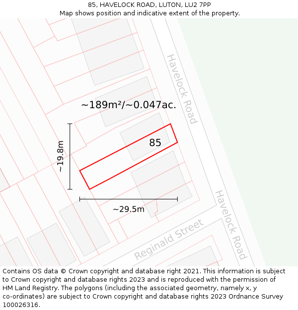 85, HAVELOCK ROAD, LUTON, LU2 7PP: Plot and title map