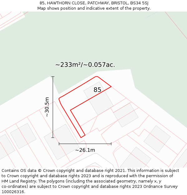 85, HAWTHORN CLOSE, PATCHWAY, BRISTOL, BS34 5SJ: Plot and title map