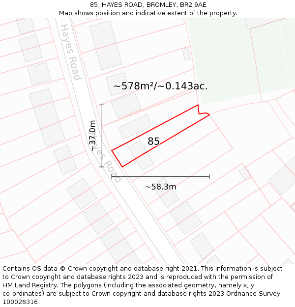 85, HAYES ROAD, BROMLEY, BR2 9AE: Plot and title map