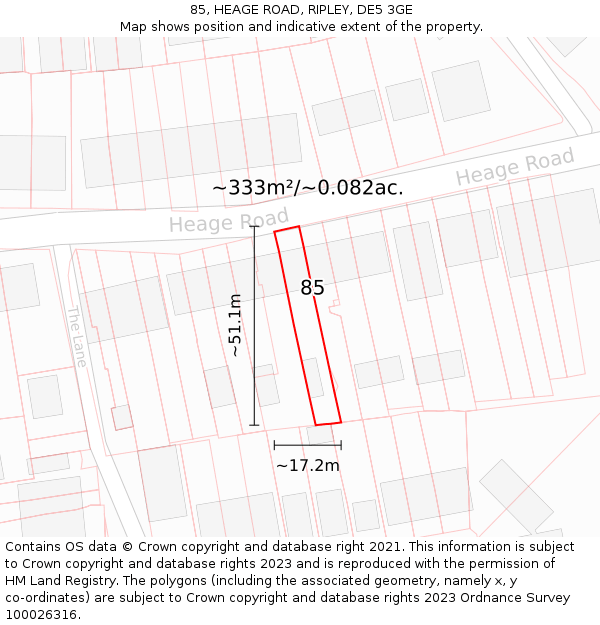 85, HEAGE ROAD, RIPLEY, DE5 3GE: Plot and title map