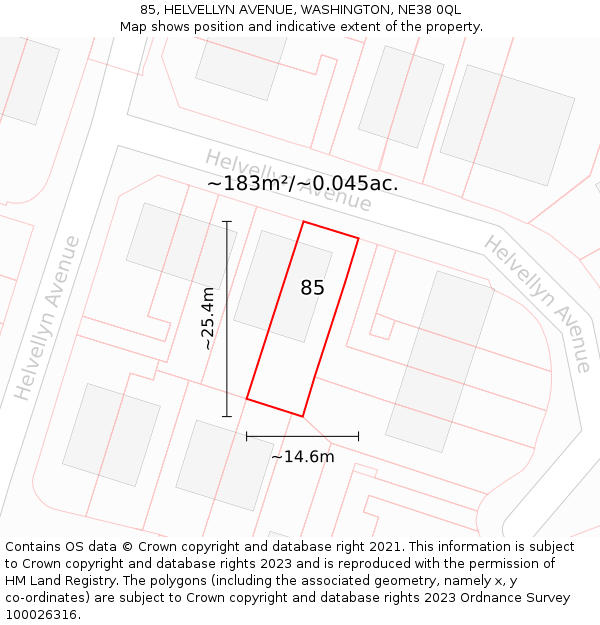 85, HELVELLYN AVENUE, WASHINGTON, NE38 0QL: Plot and title map