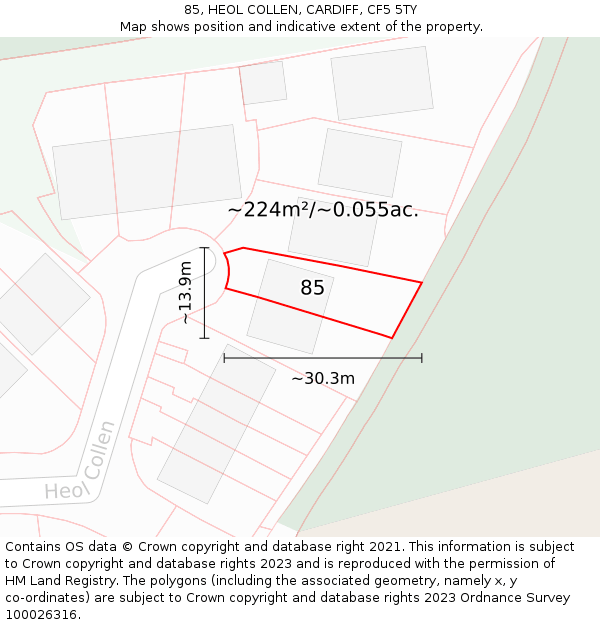 85, HEOL COLLEN, CARDIFF, CF5 5TY: Plot and title map