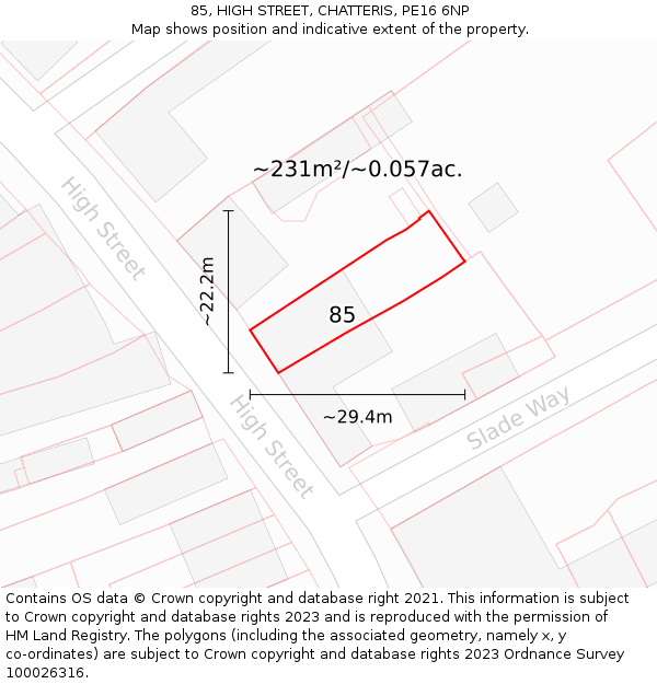 85, HIGH STREET, CHATTERIS, PE16 6NP: Plot and title map