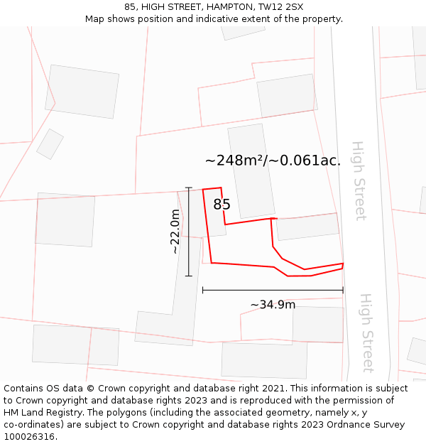 85, HIGH STREET, HAMPTON, TW12 2SX: Plot and title map