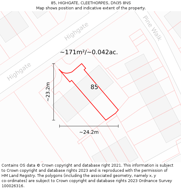 85, HIGHGATE, CLEETHORPES, DN35 8NS: Plot and title map