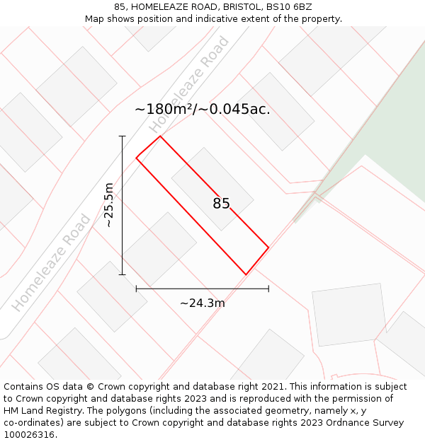 85, HOMELEAZE ROAD, BRISTOL, BS10 6BZ: Plot and title map