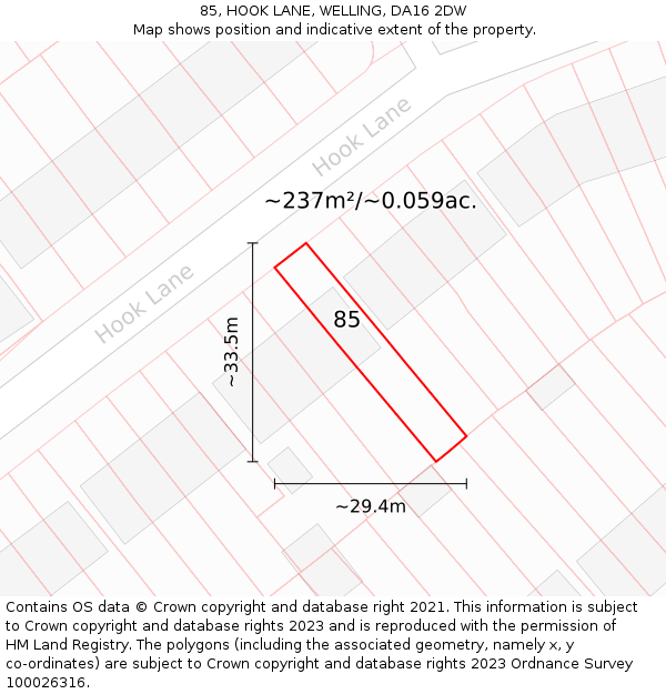 85, HOOK LANE, WELLING, DA16 2DW: Plot and title map