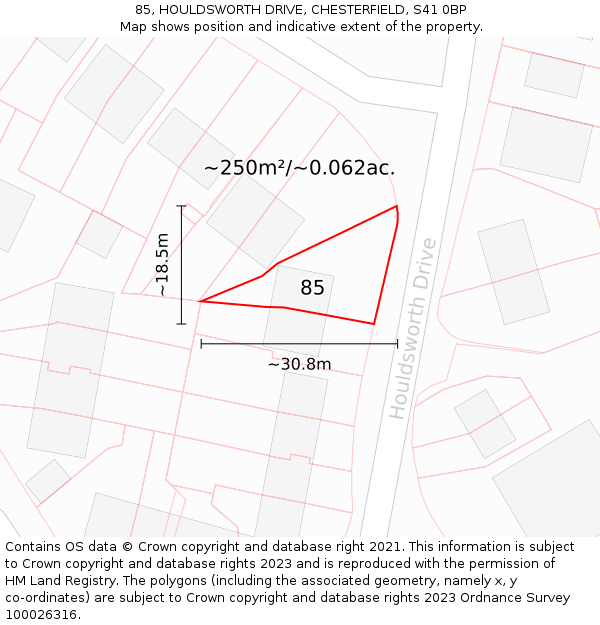 85, HOULDSWORTH DRIVE, CHESTERFIELD, S41 0BP: Plot and title map