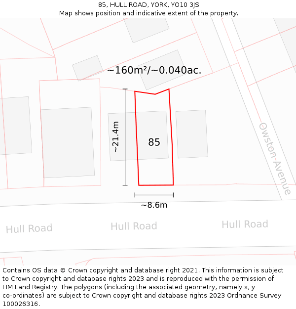 85, HULL ROAD, YORK, YO10 3JS: Plot and title map