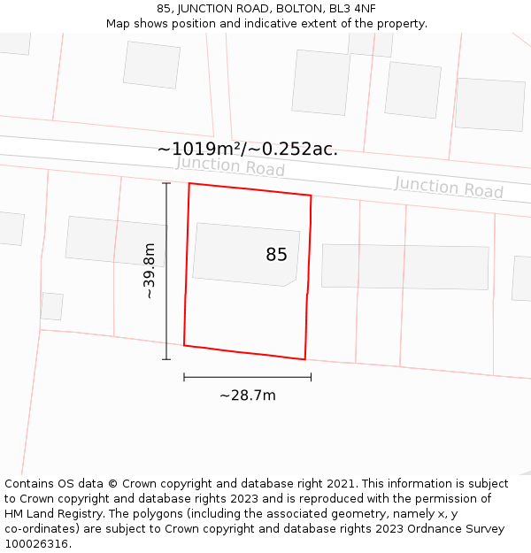 85, JUNCTION ROAD, BOLTON, BL3 4NF: Plot and title map