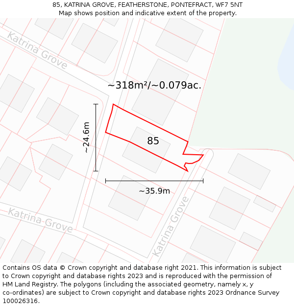 85, KATRINA GROVE, FEATHERSTONE, PONTEFRACT, WF7 5NT: Plot and title map