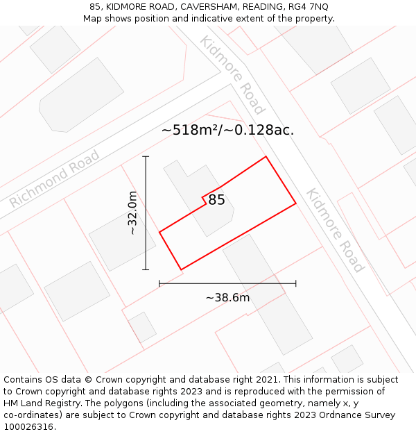 85, KIDMORE ROAD, CAVERSHAM, READING, RG4 7NQ: Plot and title map