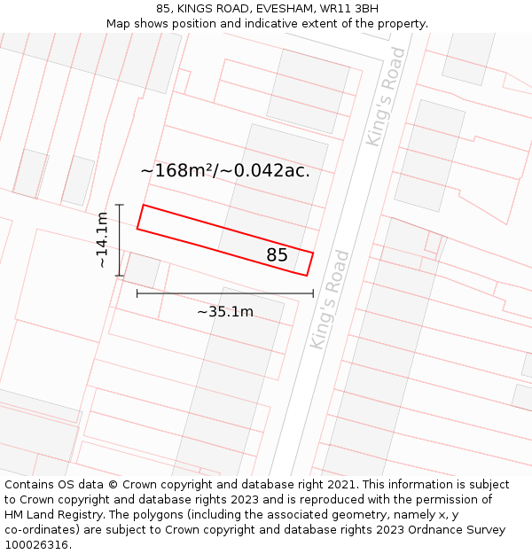 85, KINGS ROAD, EVESHAM, WR11 3BH: Plot and title map