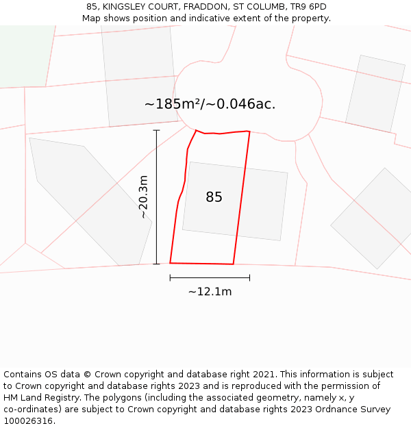 85, KINGSLEY COURT, FRADDON, ST COLUMB, TR9 6PD: Plot and title map