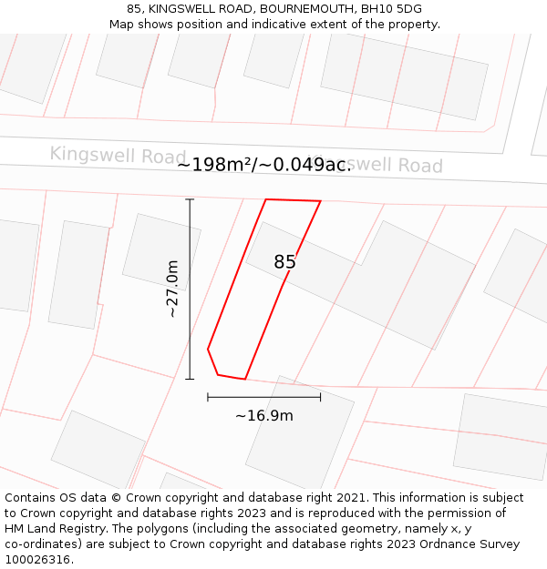 85, KINGSWELL ROAD, BOURNEMOUTH, BH10 5DG: Plot and title map