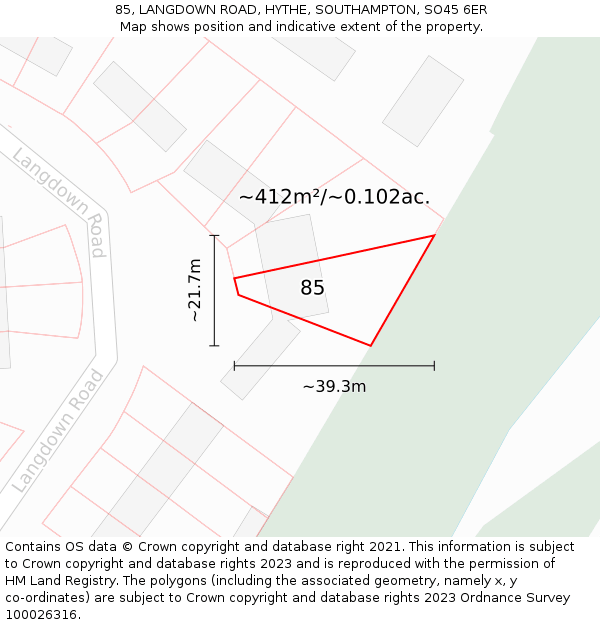 85, LANGDOWN ROAD, HYTHE, SOUTHAMPTON, SO45 6ER: Plot and title map