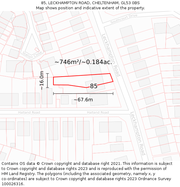 85, LECKHAMPTON ROAD, CHELTENHAM, GL53 0BS: Plot and title map