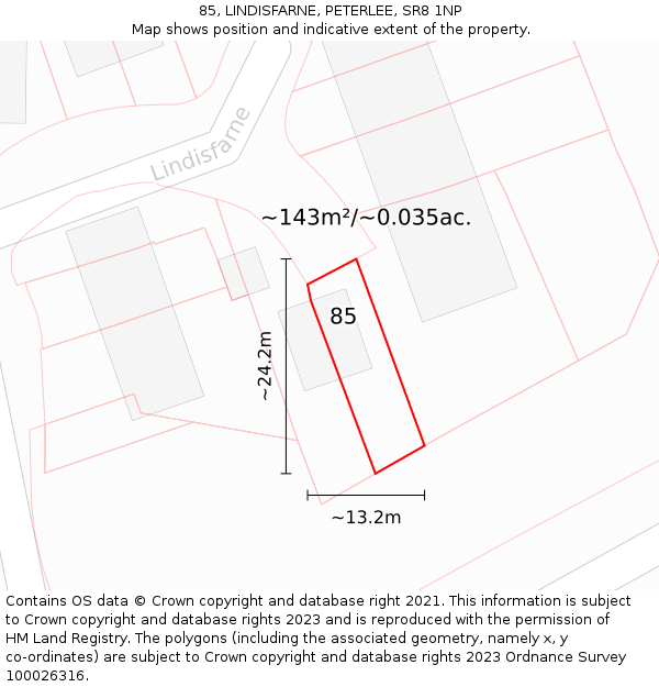 85, LINDISFARNE, PETERLEE, SR8 1NP: Plot and title map