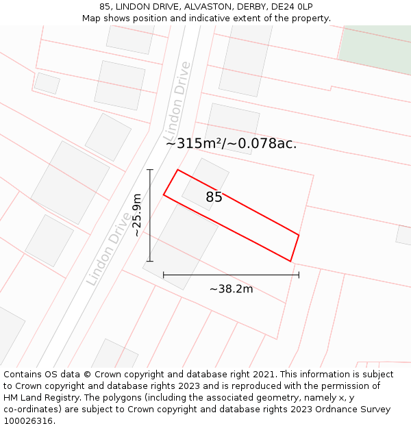 85, LINDON DRIVE, ALVASTON, DERBY, DE24 0LP: Plot and title map