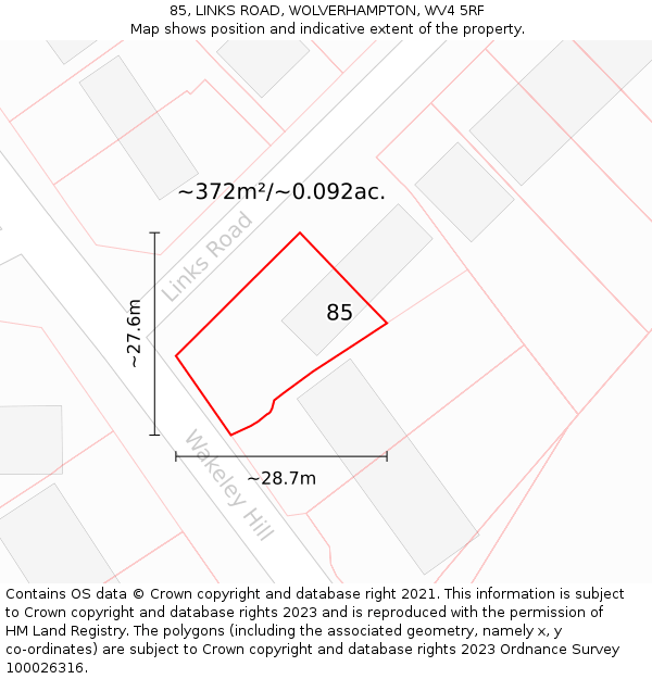 85, LINKS ROAD, WOLVERHAMPTON, WV4 5RF: Plot and title map
