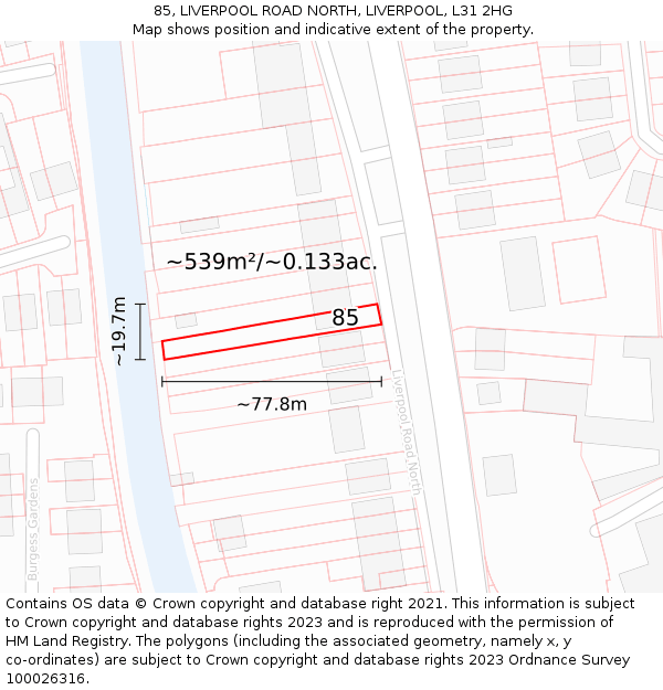85, LIVERPOOL ROAD NORTH, LIVERPOOL, L31 2HG: Plot and title map