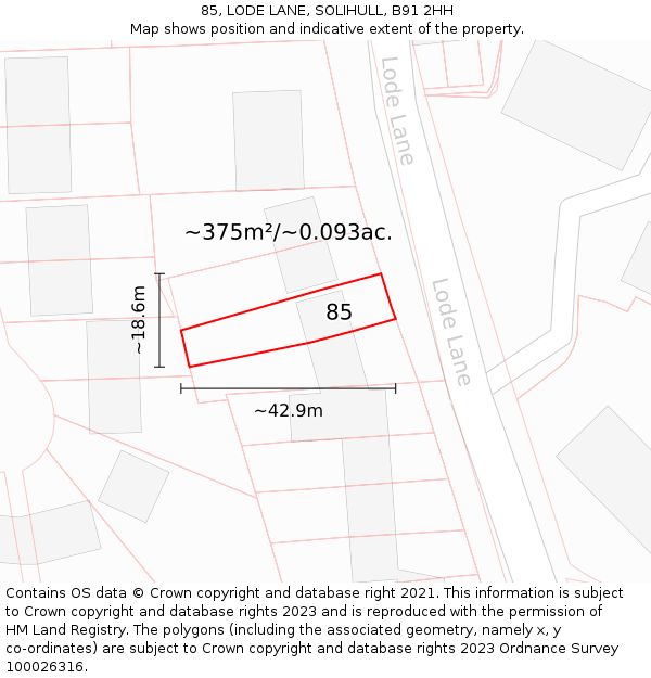 85, LODE LANE, SOLIHULL, B91 2HH: Plot and title map