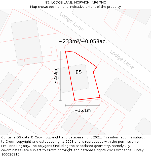 85, LODGE LANE, NORWICH, NR6 7HQ: Plot and title map
