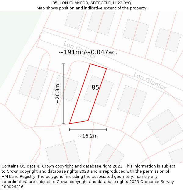 85, LON GLANFOR, ABERGELE, LL22 9YQ: Plot and title map