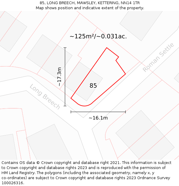 85, LONG BREECH, MAWSLEY, KETTERING, NN14 1TR: Plot and title map