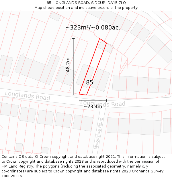 85, LONGLANDS ROAD, SIDCUP, DA15 7LQ: Plot and title map