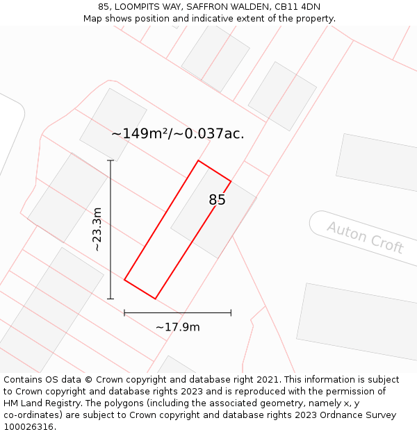 85, LOOMPITS WAY, SAFFRON WALDEN, CB11 4DN: Plot and title map