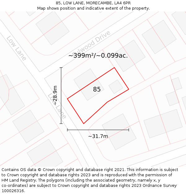 85, LOW LANE, MORECAMBE, LA4 6PR: Plot and title map