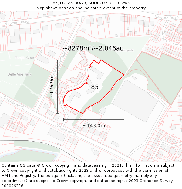 85, LUCAS ROAD, SUDBURY, CO10 2WS: Plot and title map