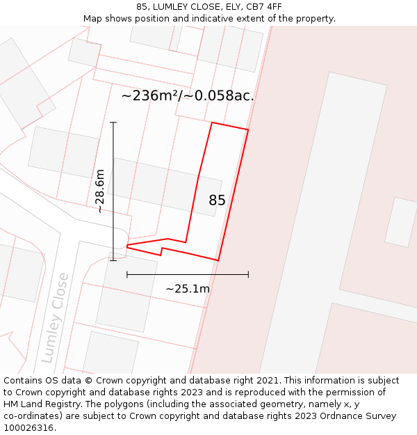 85, LUMLEY CLOSE, ELY, CB7 4FF: Plot and title map
