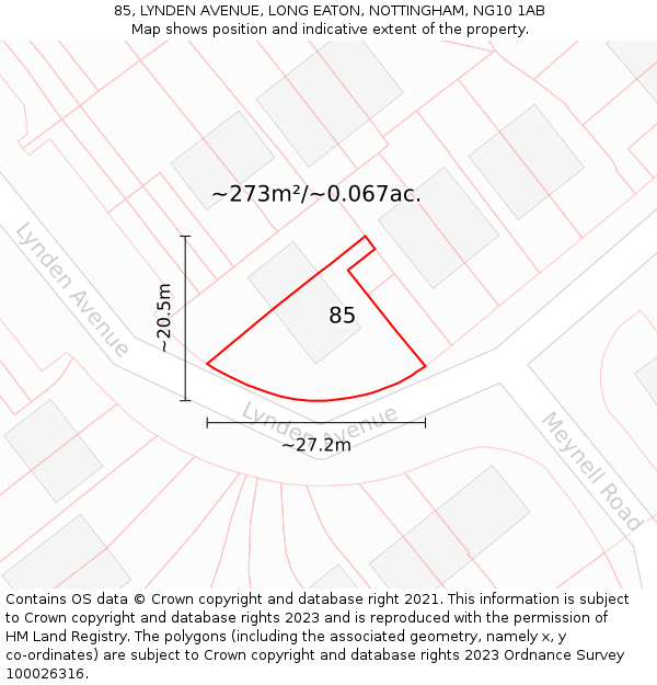 85, LYNDEN AVENUE, LONG EATON, NOTTINGHAM, NG10 1AB: Plot and title map