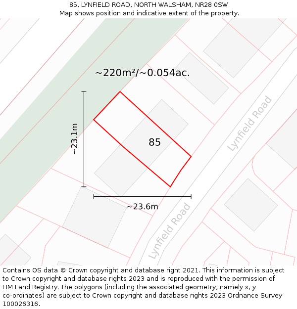 85, LYNFIELD ROAD, NORTH WALSHAM, NR28 0SW: Plot and title map