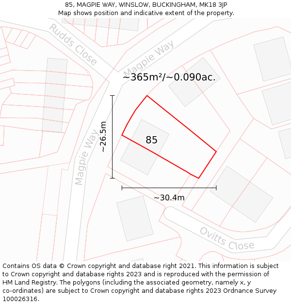 85, MAGPIE WAY, WINSLOW, BUCKINGHAM, MK18 3JP: Plot and title map