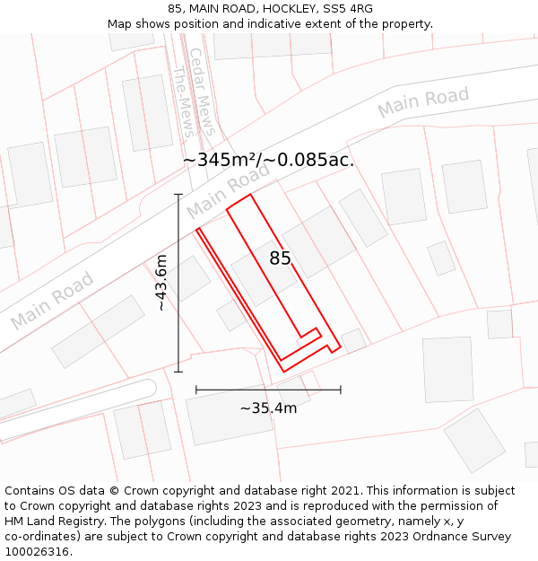 85, MAIN ROAD, HOCKLEY, SS5 4RG: Plot and title map