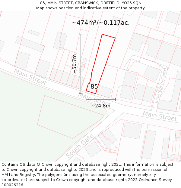 85, MAIN STREET, CRANSWICK, DRIFFIELD, YO25 9QN: Plot and title map