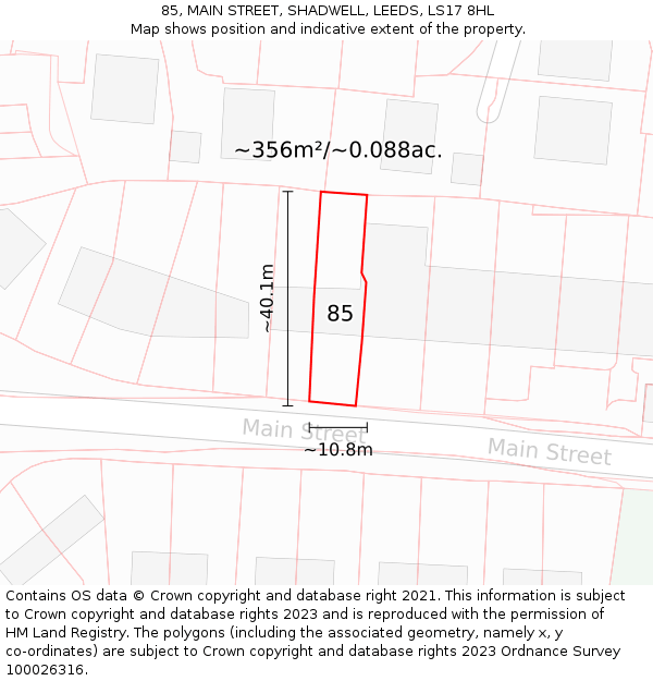 85, MAIN STREET, SHADWELL, LEEDS, LS17 8HL: Plot and title map