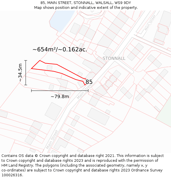 85, MAIN STREET, STONNALL, WALSALL, WS9 9DY: Plot and title map
