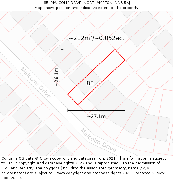 85, MALCOLM DRIVE, NORTHAMPTON, NN5 5NJ: Plot and title map