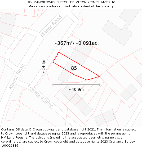85, MANOR ROAD, BLETCHLEY, MILTON KEYNES, MK2 2HP: Plot and title map